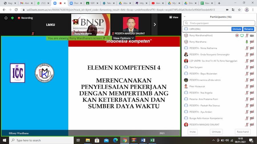 Program Penyegaran Teknisi Akuntasni Yunior yang dilaksanakan secara online pada tanggal 08-09 Januari 2021